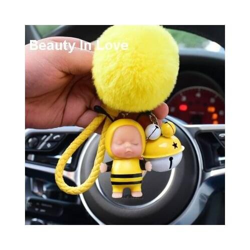 Imitate Sleeping Doll Fur Pom pom pompom Keychain Women Trinket Metal Key Chains Car Bag Pendent Charm D45