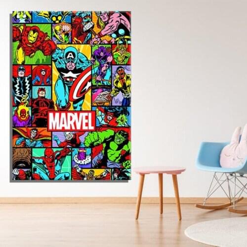 Marvel Avengers Superhero Marvel Comics Collage Canvas Poster Wall Art Pictures for Kids Bedroom Living Room Decor Cuadros