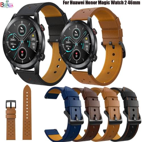 22mm Leather Strap Watchband Wristband For Huawei Honor Magic Watch 2 46mm Smart Wriststrap Bracelet For Amazfit GTR 47mm strap