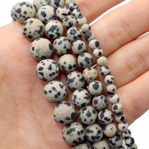 Dull Polish Natural Dalmation Jaspers Stone Round Spacer Beads For Jewelry Making DIY Bracelet Necklace Material 4/6/8/10/12mm