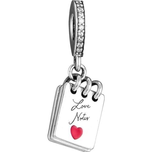 DIY Fits for Pandora Charms Bracelets Love Notes Beads with Red Enamel 100% 925 Sterling-Silver-Jewelry Free Shipping