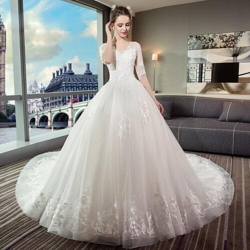 Brautkleid V-neck Sexy Ball Gown Wedding Dresses Half Sleeve Luxury Vestido de Noiva Plus Size White Tulle Trouwjurken