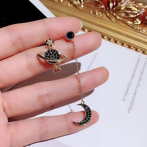 Cute Gold Space Moon Long Chain Stud Earrings for Women Korean Earring Fashion Jewelry 2019 New
