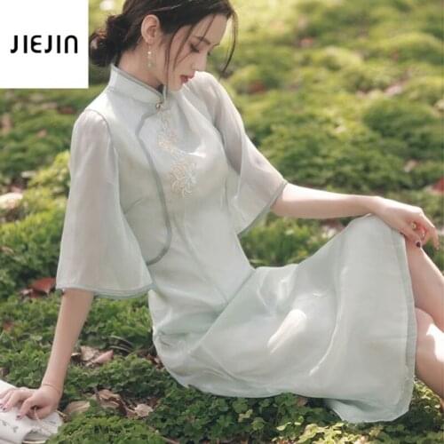 Retro Elegant Embroidery Cheongsam Improved Dress Women Elegante Chiffon Vestido Feminino Fino Chinese Female High Quality Qipao