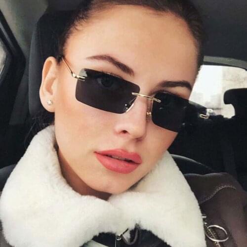 Vintage Rimless Rectangle Sunglasses Women Fashion Small Square Sun Glasses For Ladies Fashion Luxury Brand Shades Oculos De Sol