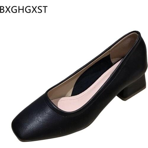 Square Toe Heels Pumps Women Shoes Thick Heel Black Shoes for Women 2021 High Heels Slip on Shoes for Women Zapatos De Mujer
