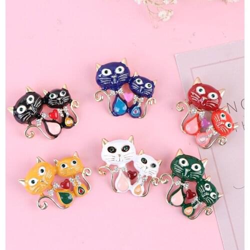 1PC New Double Cat Brooches For Women Enamel Fashion Animal Pin Brooch Kids Cute Jewelry Accessories Decoration For Clothes Hat