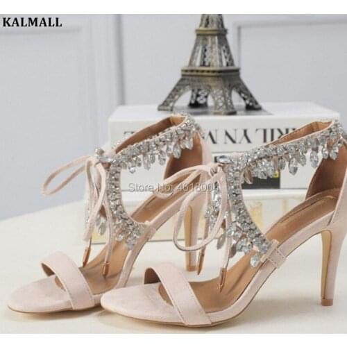 KALMALL Party Dress Sandals Women Diamonds Lace Up High Heels Open Toe Crystal Stilettos Gladiator Milla Sandals Women Shoes