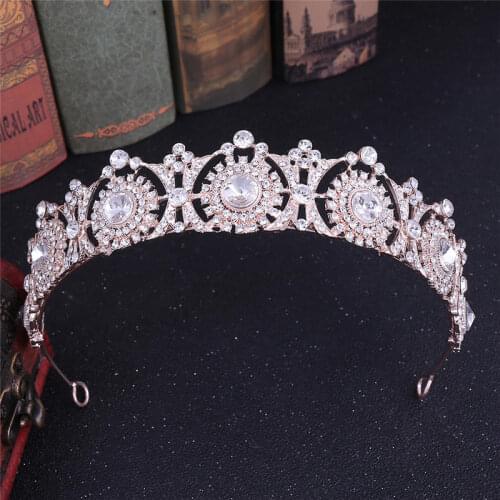 Fashion Crown Rose Gold Crystal Tiaras and Crowns Women Headdress Girls Prom Bridal Wedding Hair Jewelry Accessories for Queen