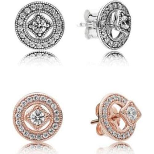 Genuine 925 Sterling Silver Earring Vintage Allure With Crystal Pan Earrings For Women Wedding Gift Fashion Jewelry