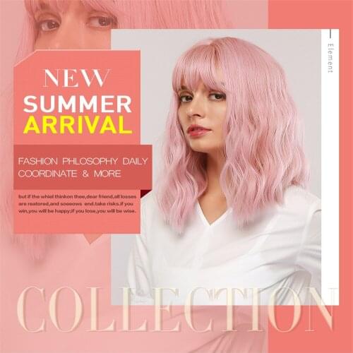 Women Short Pink Hair Wig Natural Curly Wavy Shoulder Length Bob Wig With Bangs for Halloween Party Cosplay Comic