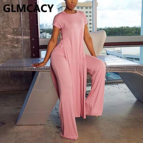 Women Chic Two Piece Suits Solid Casual Short Sleeve Shirt and Wide Leg Pants Set