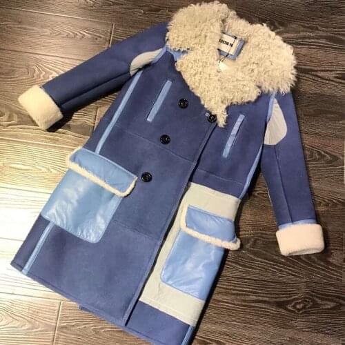 Lamb ladies suede leather fur shearling coat