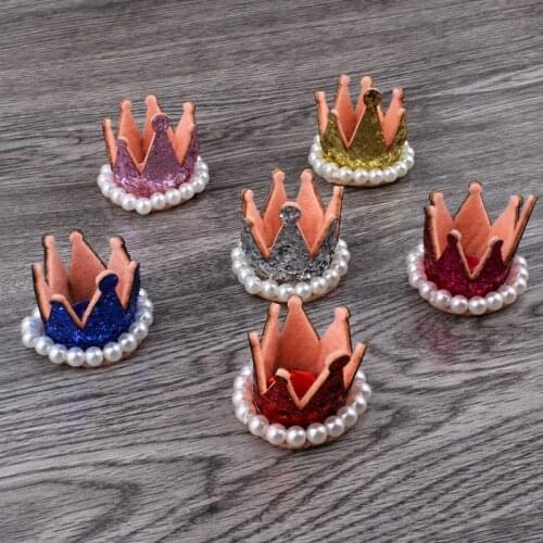 50pcs/lot 6colors 3D Felt Crown Decorative Flower for Hair Ornaments Glitter Non-woven Fabric Tiaras for Festive/Party Supplies