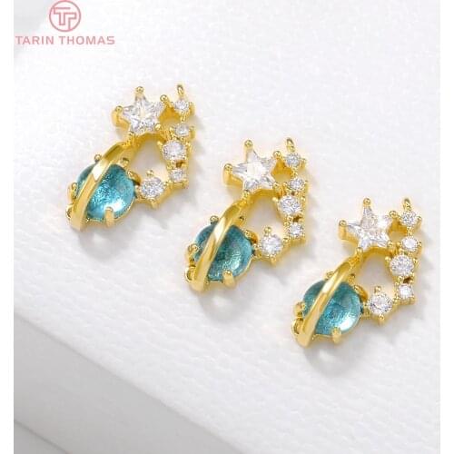 2PCS 19x10MM Hole 1MM 24K Gold Color Brass with Zircon Star Pendants Charms High Quality Diy Jewelry Findings Accessories