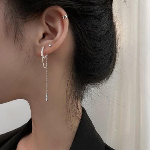 Prevent allergy 925 Sterling Silver Tassel Crystal Round Long Drop Earring for Women Party Jewelry eh1047