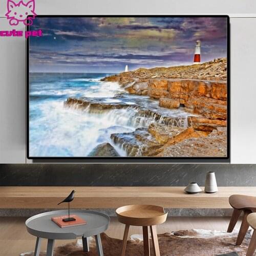 Sea Beach Coastline Ocean 2020 round Diamond Painting Full square round Rhinestone Picture Diamond mosaic Valentines Day gift