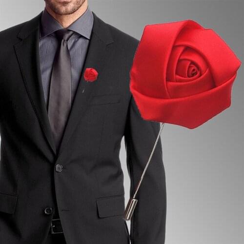 Handmade Groom Groomsmen Boutonniere Ribbon Satin Rose Wedding Party Prom Fashion Mens Suit Corsage Brooch Buttonhole Flower