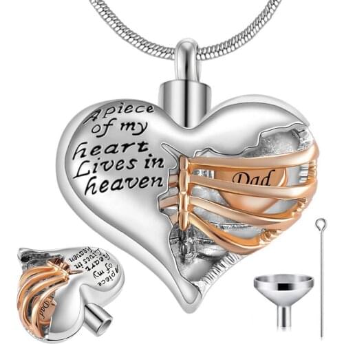 A piece of my heart lives in heaven Two Tone Locket Heart Cremation Memorial Jewelry Ashes Urn Necklace Keepsake Pendant