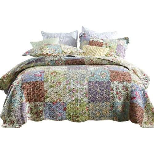 CHAUSUB Floral Bedspreads Quilt Set 3pcs Cotton Quilts Handmade Patchwork Coverlet Quilted Bed Cover King Queen Summer Blanket