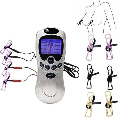 Electric Shock Breast Clitoris Pulse Stimulator Electro Shock Set Nipple Clamps Nipple Clips Massager,BDSM Medical Themed Toys