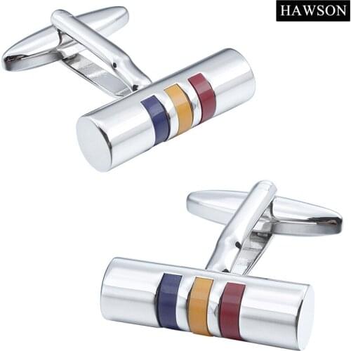 HAWSON Rectangle Stone Cufflinks Simple Rhodium French Shirt Cuff Links Best Gift for Mens Wedding Packed with Box