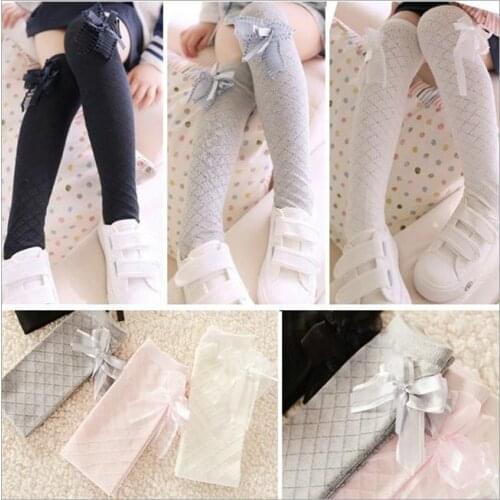 Knie kousen kind black Knee high tights leg warm Cotton Gauze Kids Girls Princess Baby Stockings Girls Bowknot Knee High tights