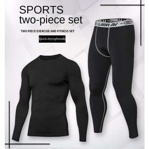 Autumn Winter New Mens Sports Suit Quick-dry Breathable Long Sleeve Fitness Suit Mens High Elastic Outfit Set Tracksuit Men