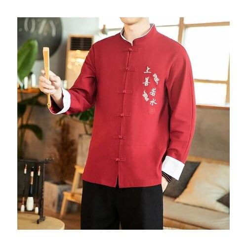Tang Suit 2020 News Traditional Chinese Clothing for Men Cotton Embroidery Crane Kung Fu Uniform Hanfu Blouse Shirts