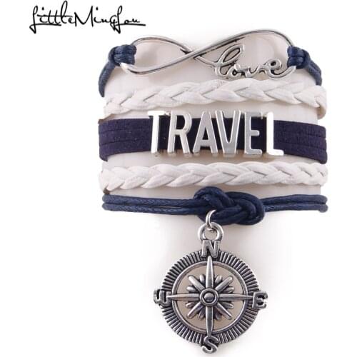 Little MingLou Infinity love hobby Travel Bracelet Compass charm leather wrap men bracelets & bangles for women jewelry