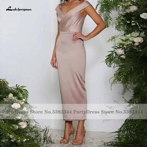 Lakshmigown Simple Mother of Bridal Dress for Weddings 2021 Robe Satin Guest Evening Party Dresses Ankle Length