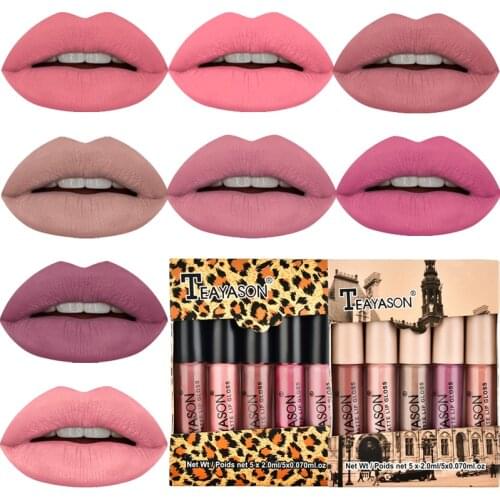 5Pcs/Set Matte Velvet Liquid Lipstick Waterproof Long Lasting Sexy Vampire Nude Lip Gloss Makeup Cosmetic Non-stick Cup Lip Tint