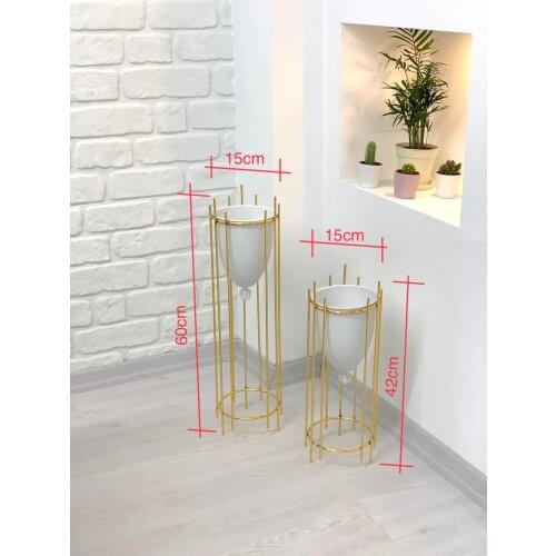Gold Color 2 pcs metal pedestal flower pot, planter boxes, white plug