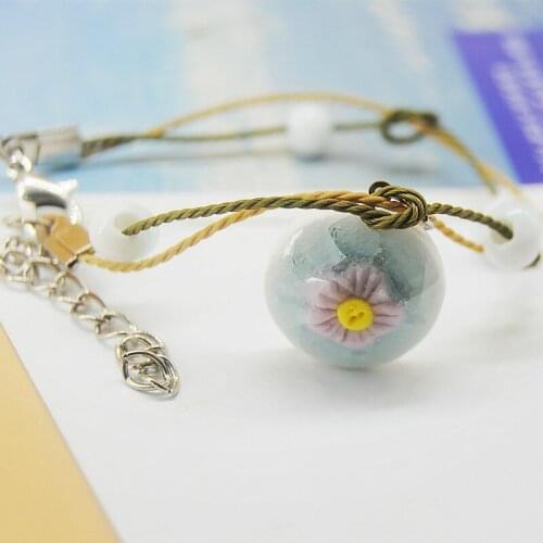 Cute Girls Chinese Style Ceramics Beads Flowers Bracelet Women Vintage Lucky Bracelet Female Jewelry Wedding Party Friends Gift
