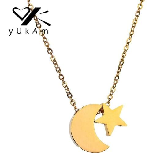 YUKAM Minimalist Jewelry Gold Stainless Steel Moon Star Pendant Necklaces Friendship BFF Clavicle Chain Necklaces for Women Gift