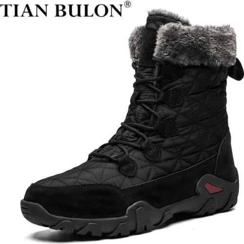 High Top Rubber Ankle Boots Leather Men Boots Winter with Fur Super Warm Snow Boots Men Waterproof Work Sneakers Botas Hombre