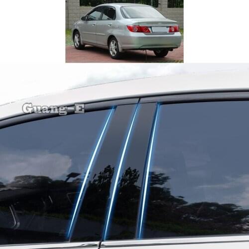 For Honda CITY 2006 2007 2008 Car PC Material Pillar Post Cover Door Trim Window Piano Black Molding Sticker Plate Parts