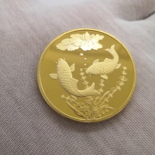 New Commemorative Gold plated Coin China Koi Fish coins Lucky Souvenir Gift Drop shipping