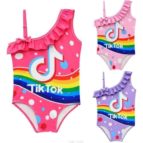 2021 New Tik Tok Girls Swimwear 2~10Years Children Swimsuit One Piece Girls Swimsuit Kid girls Bathing suit Beach wear
