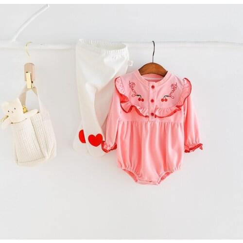 Spring New Baby Girls Cherry Pattern Collar Romper