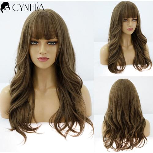 Long Wavy Ombre Natural Daily Synthetic Wig With Bangs For Women Heat Resistant Party Cosplay Fiber Blonde Hair Wigs