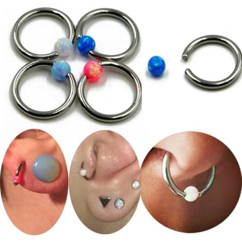 Showlove 1Pcs Surgical Steel With Opal Stone Captive Bead Ring Earring Stud,Nose Piercing Ring Jewelry