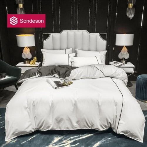 Sondeson Luxury 100% Cotton White Solid Bedding Set Printed Duvet Cover Pillowcase Flat Sheet Bed Linen For Home Bed Set 4PCS
