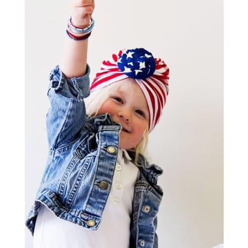 USA 4th July Independence Day Newborn Baby Girls Elastic Bowknot Hat Toddlers Headbands Headwrap Accessories