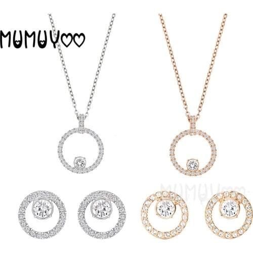 SWA1:1 2020 Fashion Jewelry High Quality, Charm Simple Rose Gold Ring Circle Hollow Crystal Pendant Necklace Female