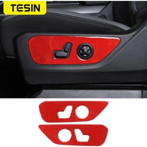 TESIN Carbon Fiber Car Electric Seat Ddjustment Panel Decoration Cover Stickers for Dodge RAM 1500 2018 Up Interior Accessories