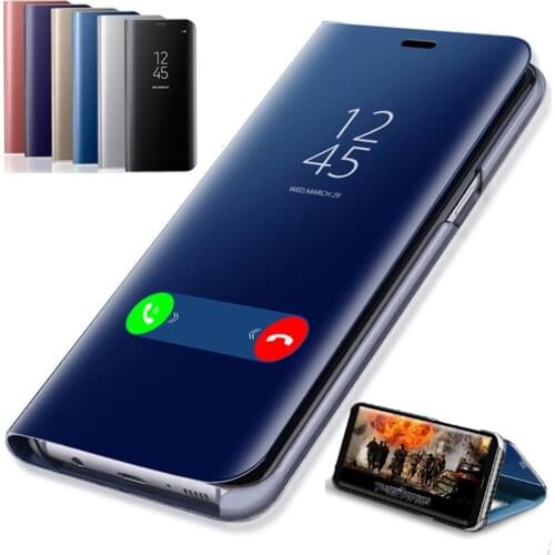 Clear View Mirror Smart Case For Samsung Galaxy A80 A70 A60 A3 A5 A7 2017 A8 Plus 2018 Leather Flip Stand Cover