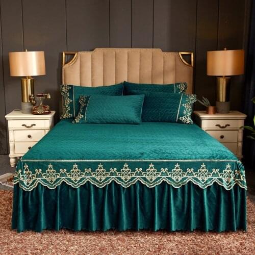 Thickened warm crystal wool quilting Bedspread Fitted Sheet Pillowcases 2/3pcs Double embroidered lace Princess Lace Bedding