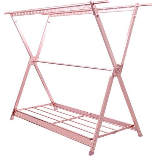 Clothes rail balcony telescopic cool hanger drying quilt rack indoor and outdoor household folding floor double pole