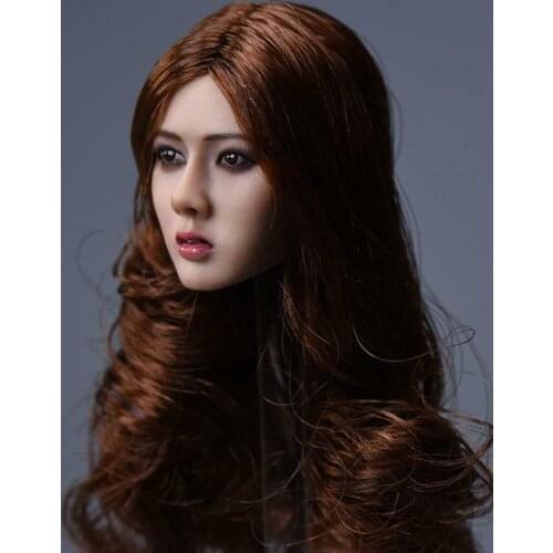 YMTOYS 1/6 Scale Lan Asia Girl Female Head Carved Head Sculpt Curly Hair Head Model Fit 12'' PH Suntan Body